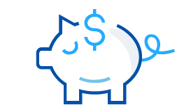 A blue illustrated icon of a piggy bank.